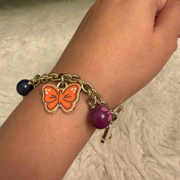 Gold Charm Bracelet with Butterfly & elephant Charms and gold hoop earrings - Picture 7 of 7